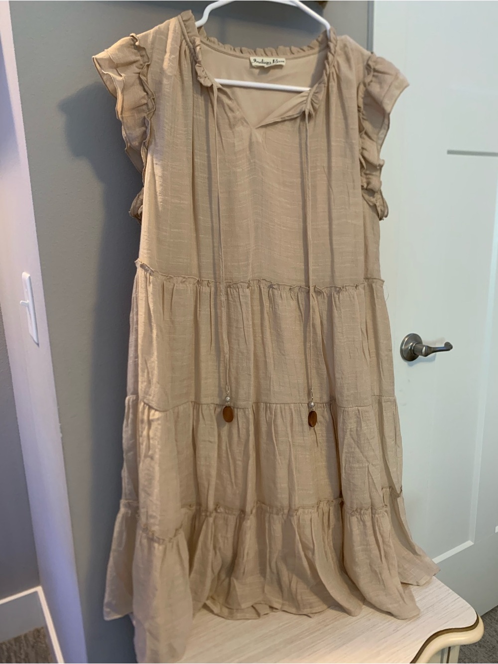 Indigo Rose Girls Beige Tiered Ruffle Sleeve Dress